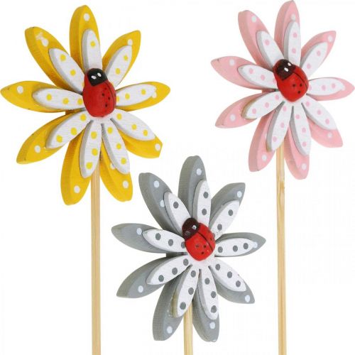 Product Deco plugs flowers with ladybugs spring decoration wood Ø5cm 18p