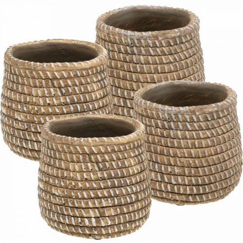 Product Boho flower pot braided look pot ceramic Ø6cm H7.5cm 4pcs