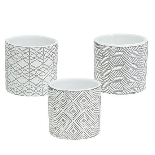 Floristik24 Flowerpot Gray with pattern Ø7cm H6,5cm 6pcs