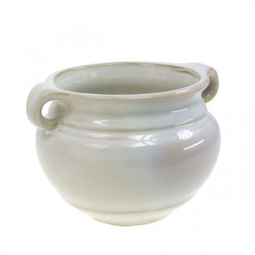 Product Flower pot with handle cachepot ceramic plant pot white Ø10cm