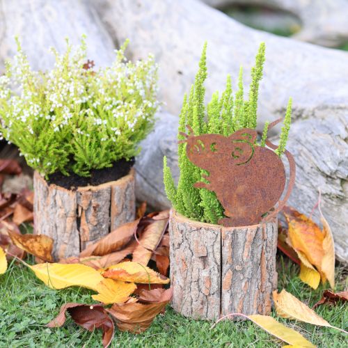 Product Flowerpot wooden planter bark and mouse rust H24cm