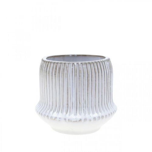 Floristik24 Flower pot ceramic planter with grooves white Ø10cm H8.5cm
