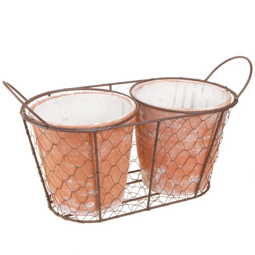 Floristik24 Flowerpot ceramic wire basket brown terracotta L38.5cm