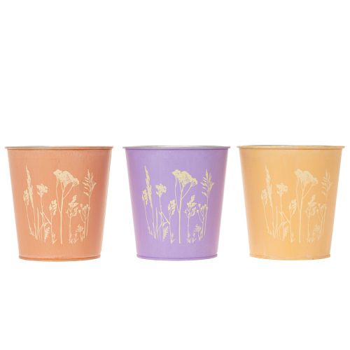 Round pastel-colored flower pot with floral motif for houseplants, 12cm, 3 pieces | Floristik24.co.uk