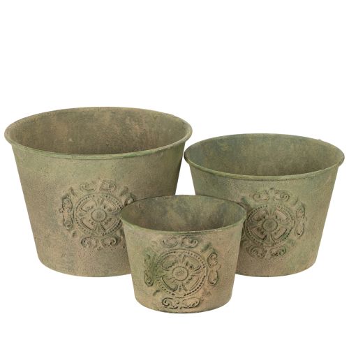 Floristik24 Metal flower pot, green, vintage, Ø22cm–13.5cm, set of 3