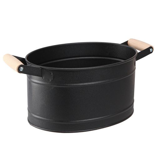 Floristik24 Flowerpot Metal Oval Handle Black Natural 34x19.5x15cm
