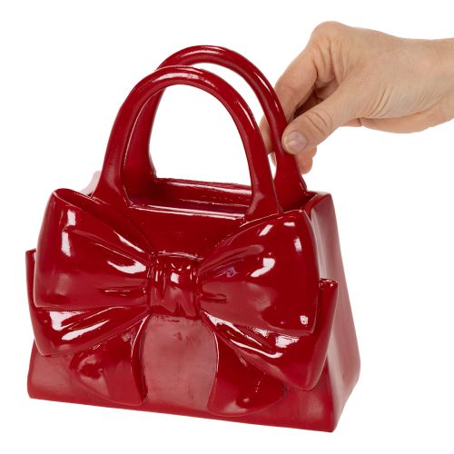 Decorative handbag vase with bow, glossy, 22cm | Floristik24.co.uk