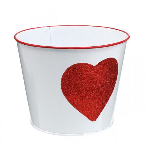 Floristik24 Flower pot white with heart in red plant pot Ø18cm H13.5cm