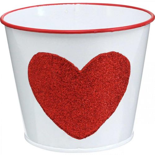 Product Flower pot white with heart in red plant pot Ø13cm H10.5cm