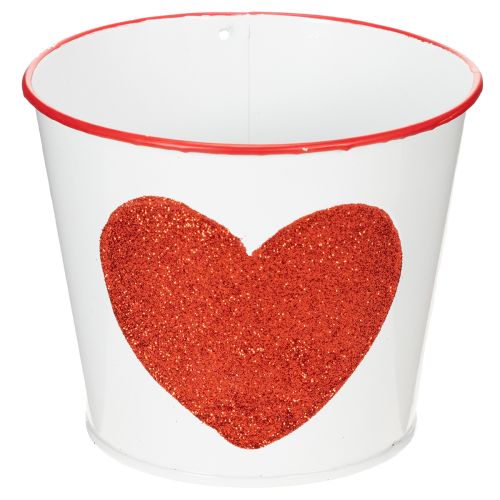 Floristik24 White flower pot with red heart, planter, Ø13cm H10.5cm