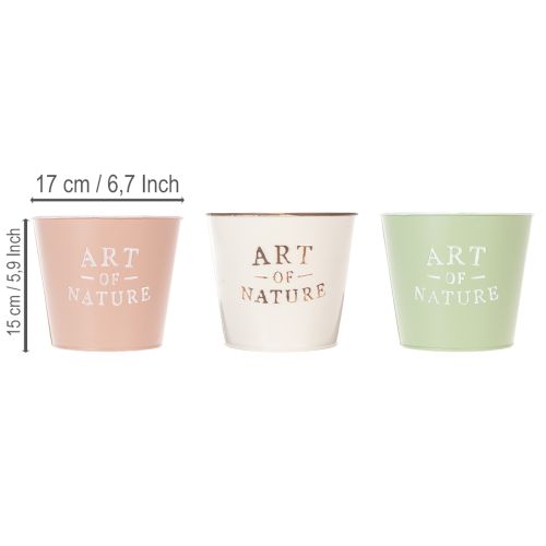 Set of 3 Round Vintage Plant Pots – Art of Nature Collection – Green, Pink, Cream – 17cm | Floristik24.co.uk