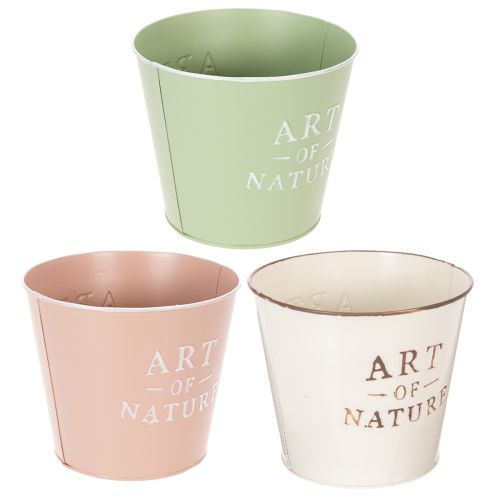Set of 3 Round Vintage Plant Pots – Art of Nature Collection – Green, Pink, Cream – 17cm | Floristik24.co.uk
