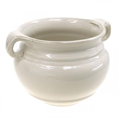 Flower Pot with Handle Planter Ceramic Plant Pot White Ø14cm