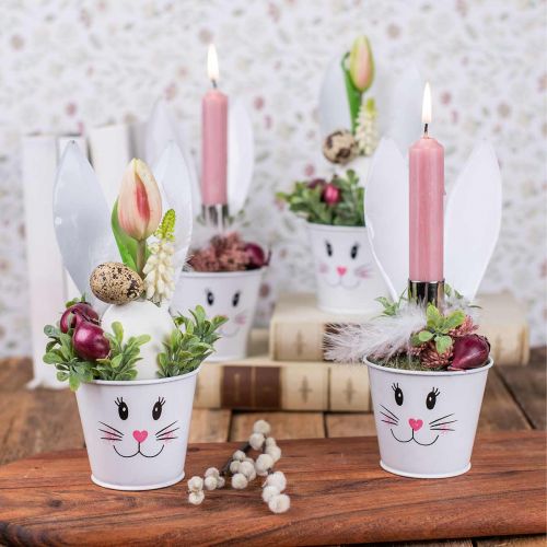 Floristik24 Flower pot rabbit planter metal white Easter decoration Ø8cm H20.5cm 4pcs