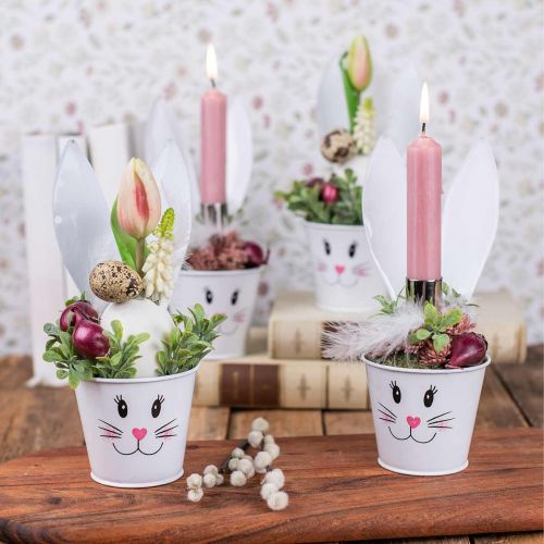 Product Flower pot rabbit planter metal white Easter decoration Ø8cm H20.5cm 4pcs