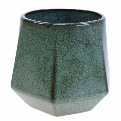 Floristik24 Flower Pot Ceramic Planter Green Hexagonal Ø18cm H15cm