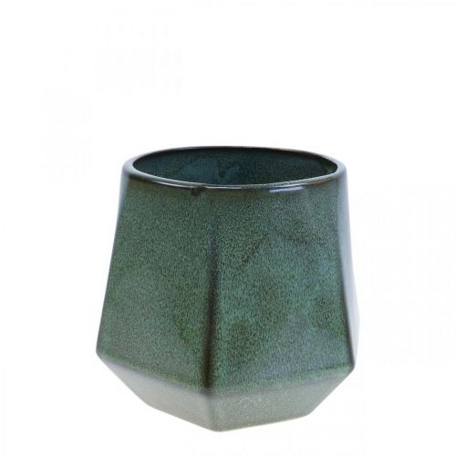 Flower pot ceramic planter green hexagonal Ø10cm H9cm