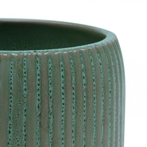 Product Flower pot ceramic planter with grooves light green Ø14.5cm H12.5cm