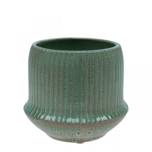 Product Flower pot ceramic planter with grooves green Ø12cm H10.5cm
