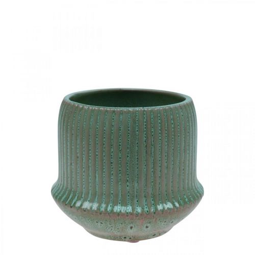 Floristik24 Flower pot ceramic planter grooves green Ø10cm H8.5cm