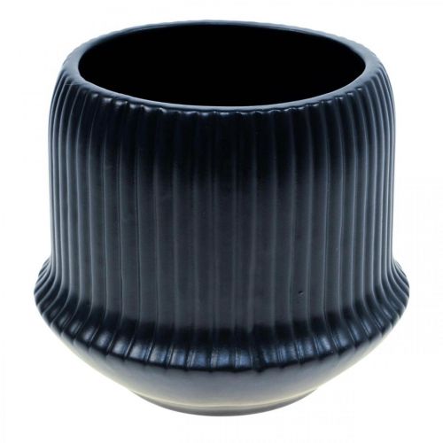 Product Flower pot ceramic planter grooves black Ø14.5cm H12.5cm