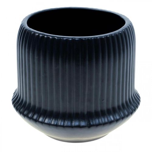 Floristik24 Flower pot ceramic planter grooves black Ø14.5cm H12.5cm