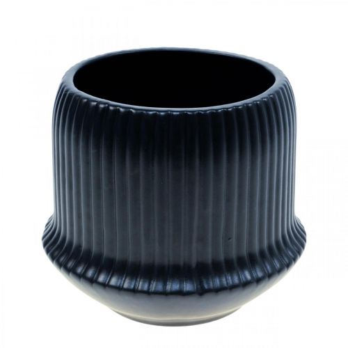 Floristik24 Flower pot ceramic planter grooves black Ø12cm H10.5cm