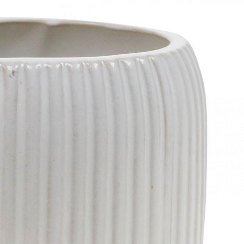 Floristik24 Flower pot ceramic planter with grooves white Ø14.5cm H12.5cm