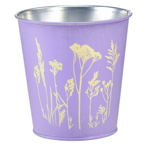Floristik24 Flowerpot metal planter purple flowers Ø10cm H10.5cm