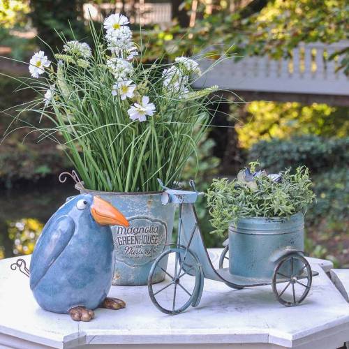 Product Flower pot motor scooter metal rust blue 33cm