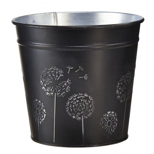 Flower pot black silver planter metal Ø12.5cm H11.5cm