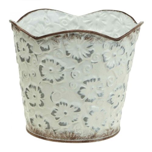 Floristik24 Flower pot white metal cachepot plant pot Ø16cm H12.5cm