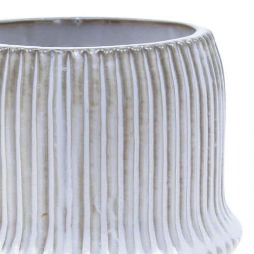 Product Flower pot ceramic planter with grooves white Ø12cm H10.5cm