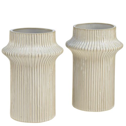 Product Flower vase ceramic with groove pattern Ø10cm H22cm 2pcs