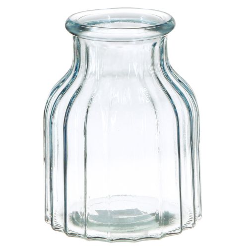 Product Flower vases glass grooves design blue Ø11cm H14.5cm 2pcs