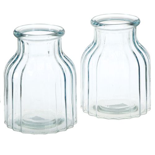 Product Flower vases glass grooves design blue Ø11cm H14.5cm 2pcs