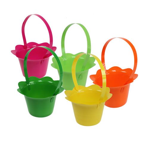 Floristik24 Flower pot with handle colorful Ø15cm H9,5cm 10pcs