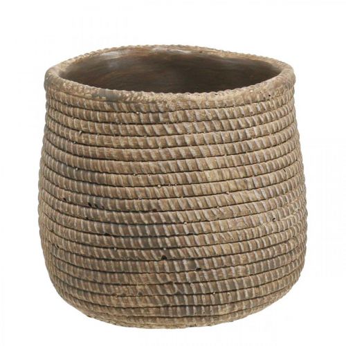 Boho flower pot braided pattern pot ceramic Ø12cm H14cm 2pcs