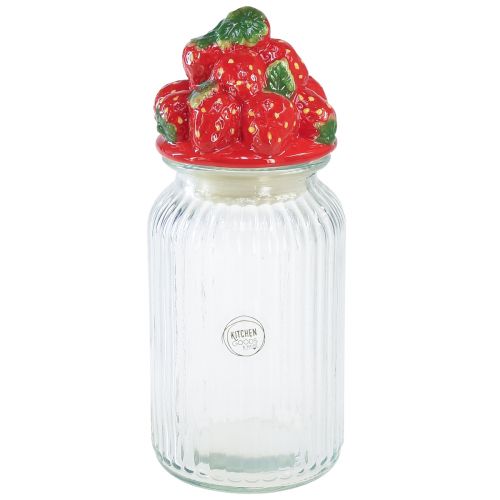 Floristik24 Bonboniere glass ceramic lid strawberry Ø10.5cm H26cm