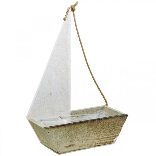 Decorative ship, maritime wooden decoration, sailing boat for planting white, natural H37cm L25.5cm