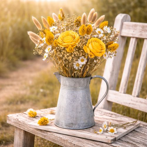 Product Dried flower bouquet with roses made of Sola wood. Elegant bouquet for natural home decoration. 50cm