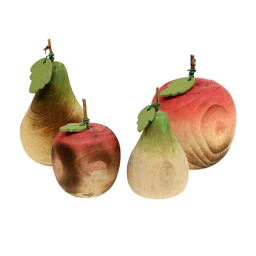 Floristik24 Pear and apple from wood assortment 6.5cm-8.5cm 4pcs