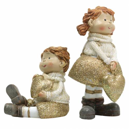 Product Decorative figures little brother and sister gold, glitter 10 / 6.5cm set of 2