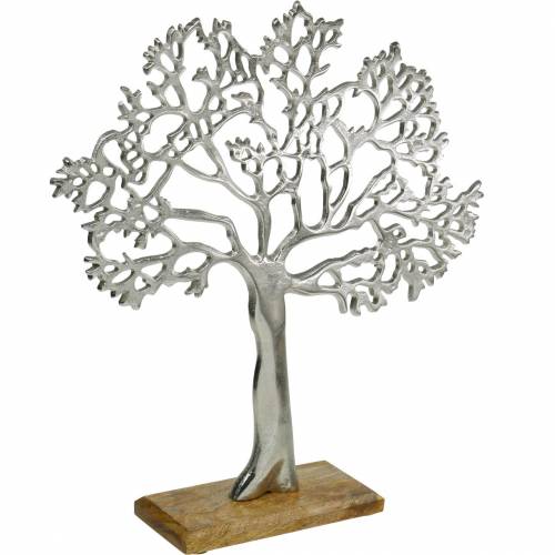 Floristik24 Metal tree, decorative beech on a wooden base, silver metal decoration, tree of life, mango wood