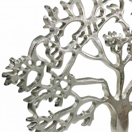 Product Metal tree, decorative beech on a wooden base, silver metal decoration, tree of life, mango wood