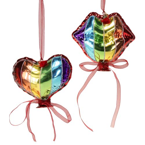 Floristik24 Colorful Christmas tree balls glass balloons heart kiss mouth 12cm 2pcs