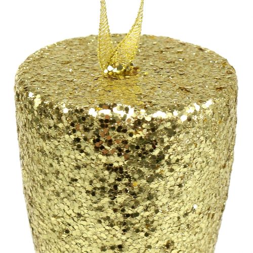 Product Hanger champagne glass light gold glitter 15cm New Years Eve and Christmas