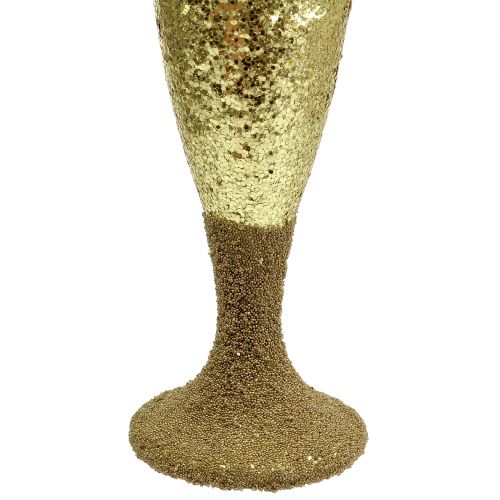 Product Hanger champagne glass light gold glitter 15cm New Years Eve and Christmas