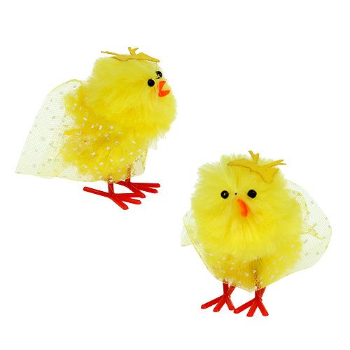 Chenille chick with dress, bow 5cm yellow 4 pcs