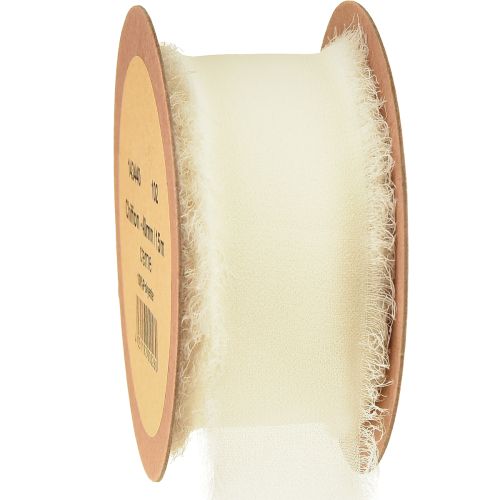 Floristik24 Chiffon ribbon cream fabric ribbon with fringes 40mm 15m